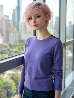 🐞Gap Purple Angora Blend Shoulder Accent Buttons Long Sleeve Sweater Medium